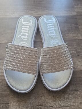 Juicy Couture Silver Pearl & Rhinestone Slide Mules